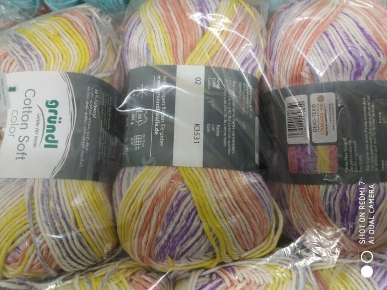 GRUNDL COTTON SOFT COLOR DOUBLE KNITTING 50% COTTON MIX 5X100G RANDOM PRINT NEW