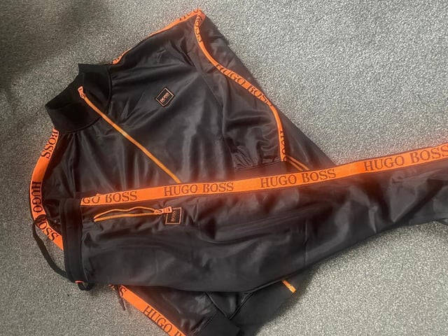 Hugo boss tracksuit black and orange online