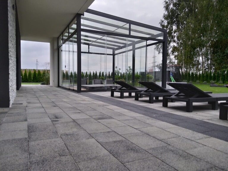 Aluminium Roof Canopy Veranda Glass Room Glass extension Frameless Sliding System Pergola