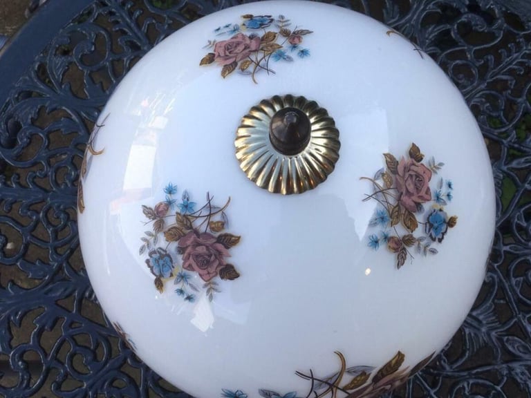 Large White Lighting Globe with Roses Pattern