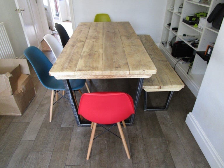 Vintage style Industrial Reclaimed wood Dining/Kitchen Table with Bench, tables,dining table,wood