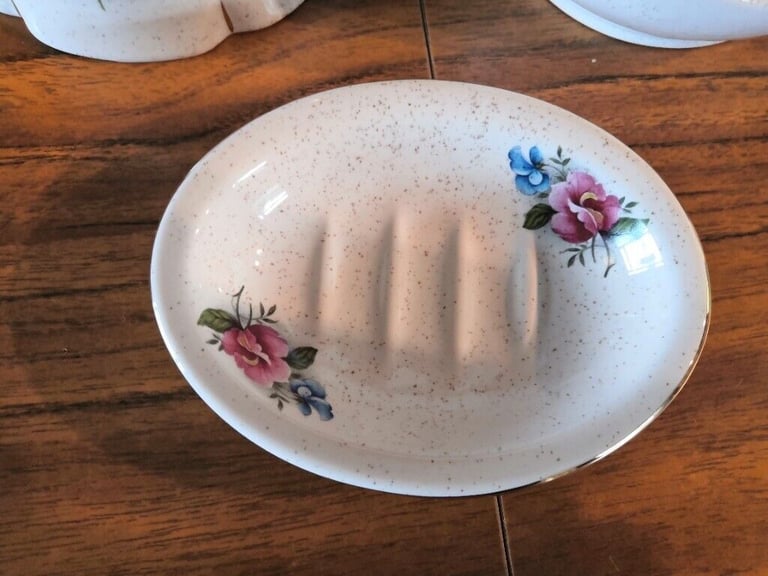Vintage Kernewek Pottery Duchy Direct Cornish China 3 Piece Floral Bathroom Set