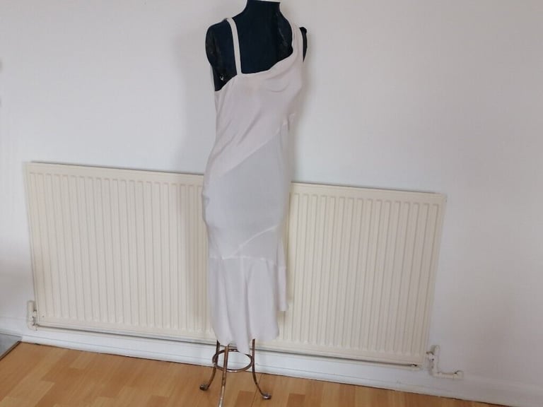 image for Vintage 90's Unique Bespoke Bias Cut Asymmetric White Dress. Handmade in London. Ex Cond. Size : S 