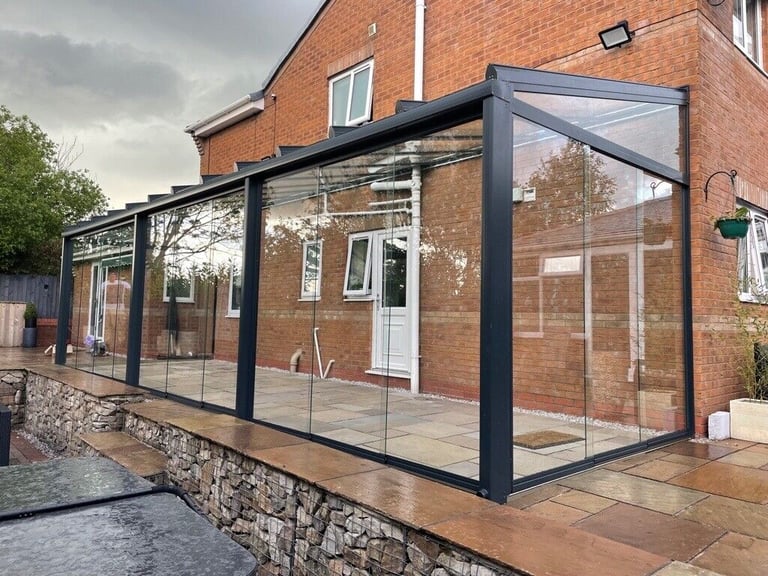 image for Aluminium Roof Canopy Veranda Glass Room Glass extension Frameless Sliding System Pergola