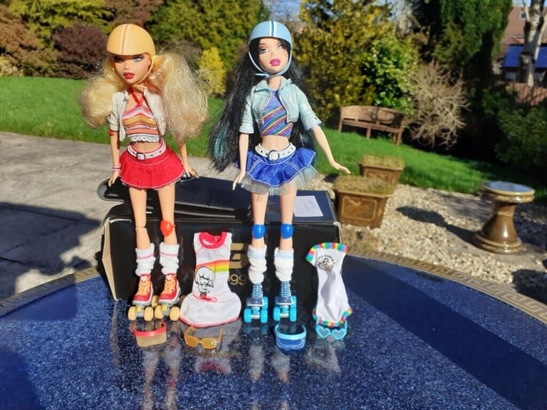 RARE 2006 Barbie My Scene Roller Girl Nolee and Kennedy Dolls 