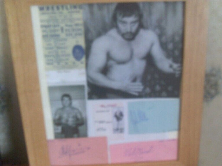 image for 3 SIGNED  WRESTLING  STARS ITEMS   FRAMED 
