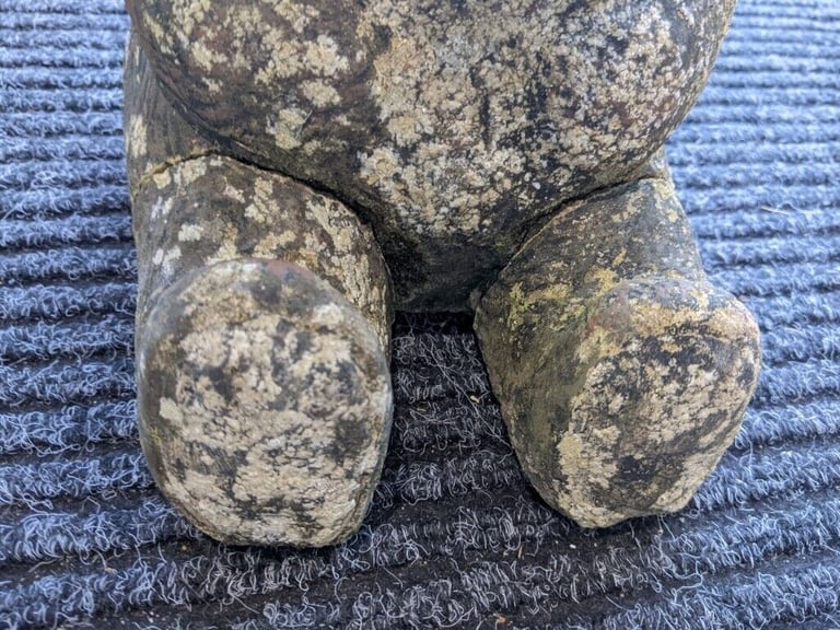 GREY STONE BEAR WITH RED BOW TIE GARDEN ORNAMENT 17cm L x 27cm H x 22cm W