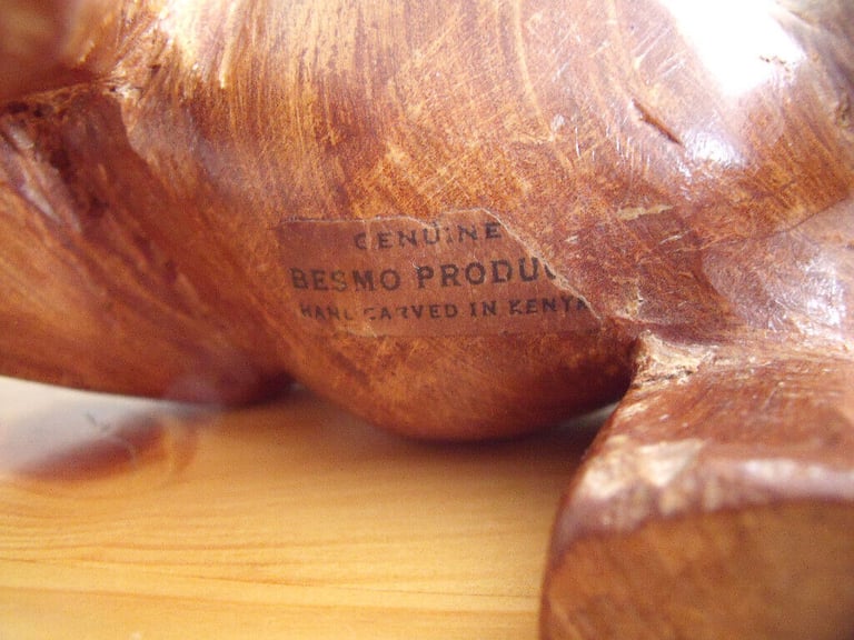 	Vintage genuine Besmo Products hand carved wooden rhino from Kenya. £10 ovno. Can post.
