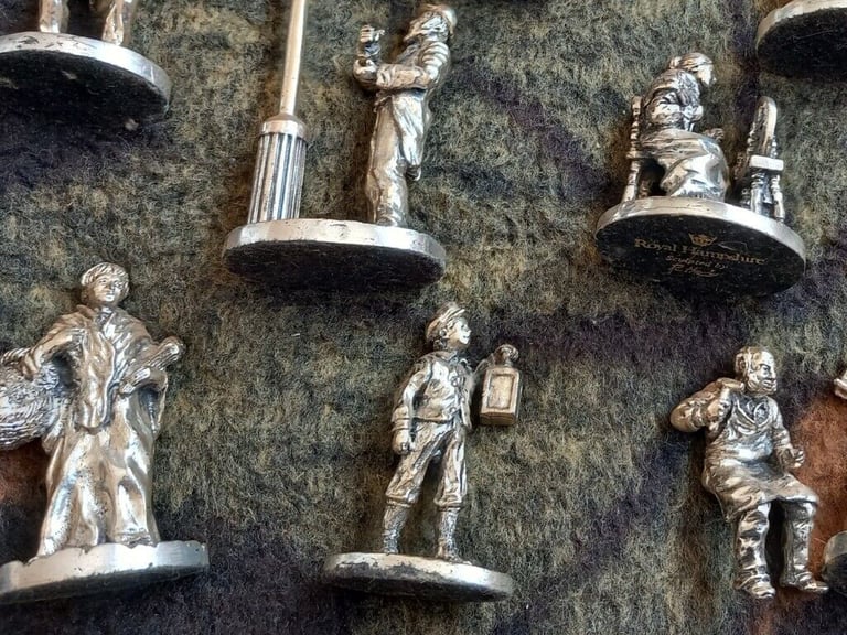 OFFERS - 13 SILVER PLATE ON PEWTER VICTORIAN FIGURINES.