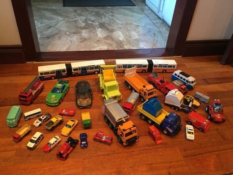 Collection of Toy Cars, Trucks and Buses