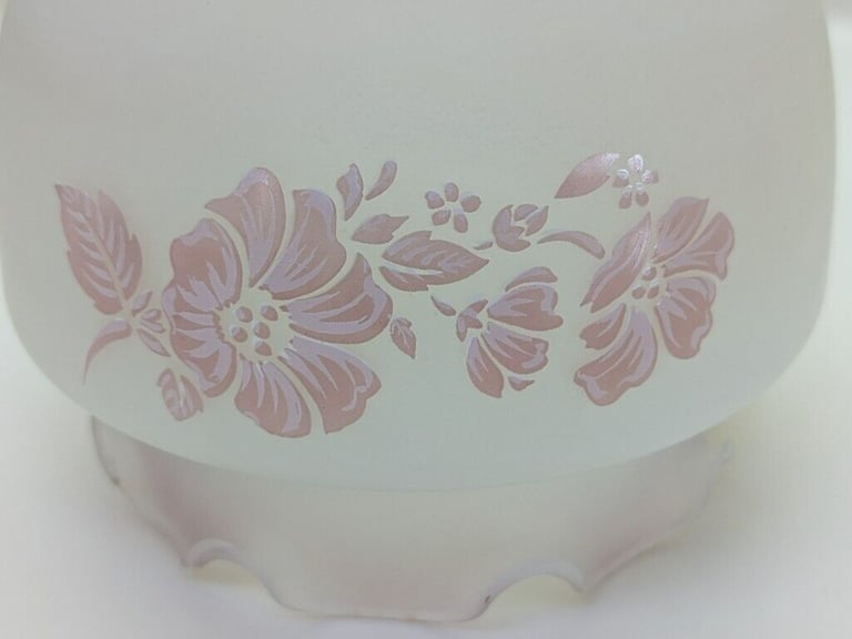 VINTAGE RUFFLE FROSTED GLASS CEILING PENDANT LIGHT SHADE PINK FLORAL 19.6cm H