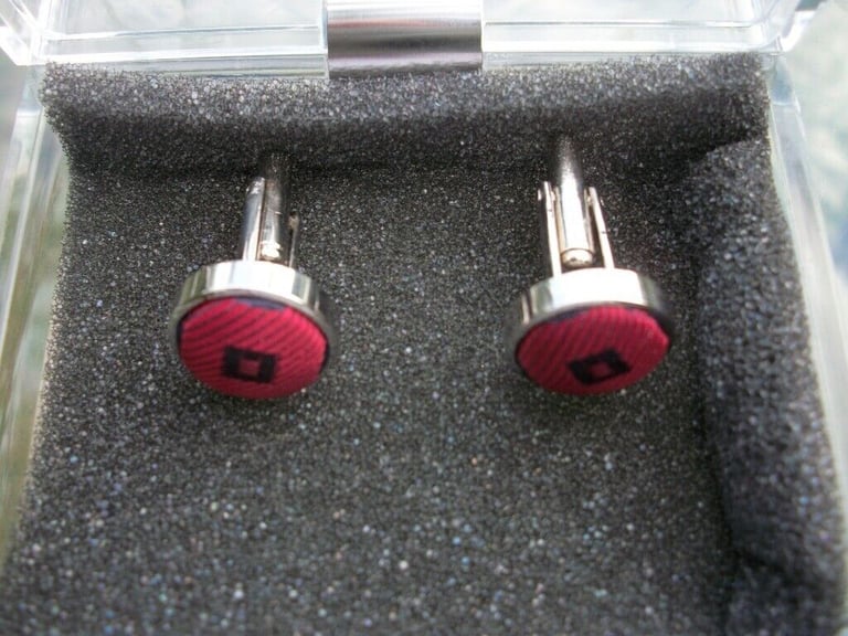 image for Round cufflinks with red inlay and black square design
