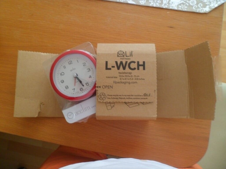 ACCTIM SILENT TICK ALARM CLOCK IN RED WITH LUMINUIS HANDS NEW