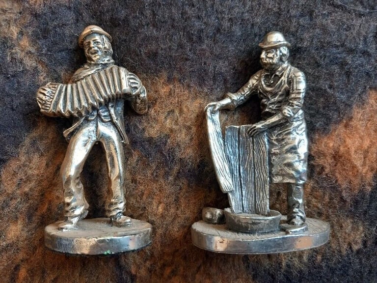 OFFERS - 13 SILVER PLATE ON PEWTER VICTORIAN FIGURINES.