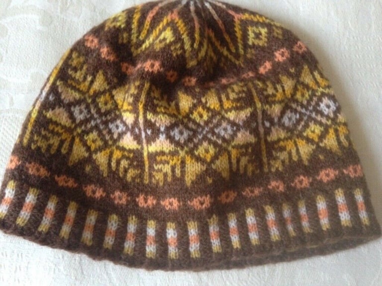 image for FAIR ISLE HAT Handknit Beret in pure wool. British handmade fashion accessory. Eco-friendly present