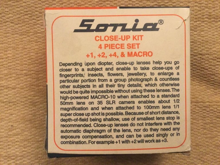 Sonia 55mm Close Up 4 Piece Lens Kit +1 +2 +4 & Macro