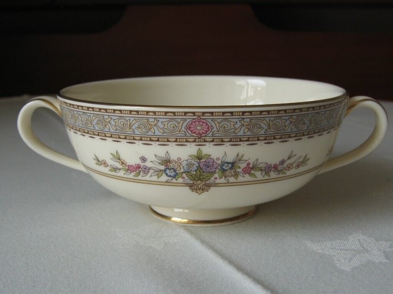 3 Minton Persian Rose Soup Bowls with Twin Handles, including saucers