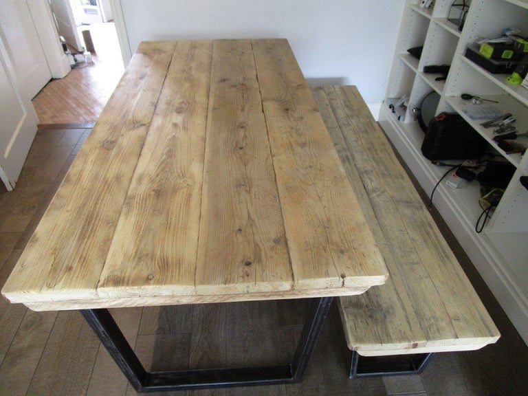 Vintage style Industrial Reclaimed wood Dining/Kitchen Table with Bench, tables,dining table,wood