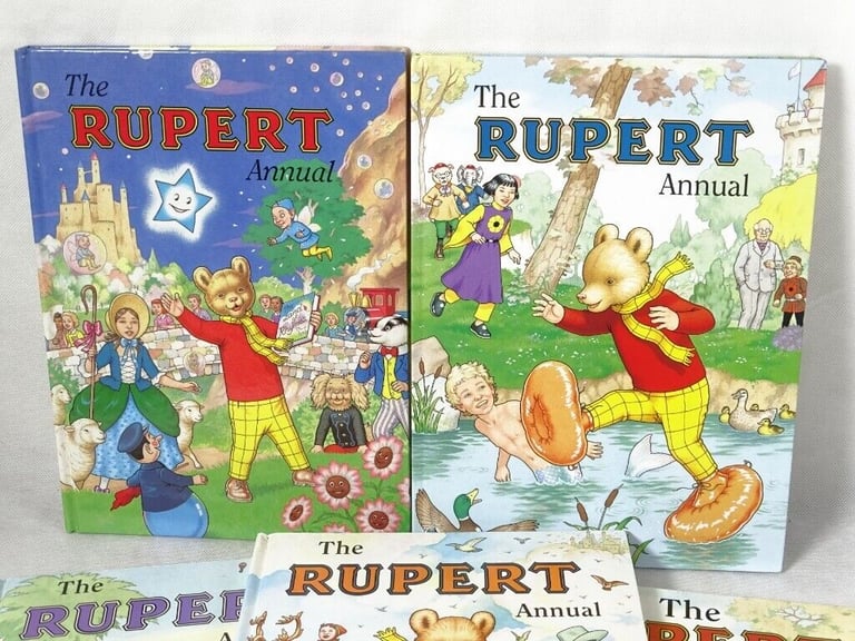  Rupert The Bear Annuals x 5 (1996-1999 +2001). + Rupert hand Puppet #2