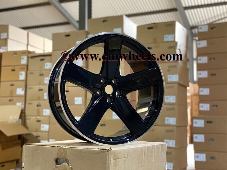 21″ Inch Porsche Macan 2 Style Wheels Gloss black polished lip 5x112 66.6