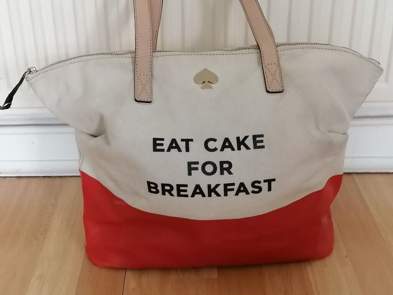 image for Vintage 00's KATE SPADE New York Iconic Large Tote Bag : ' EAT CAKE FOR BREAKFAST'. 