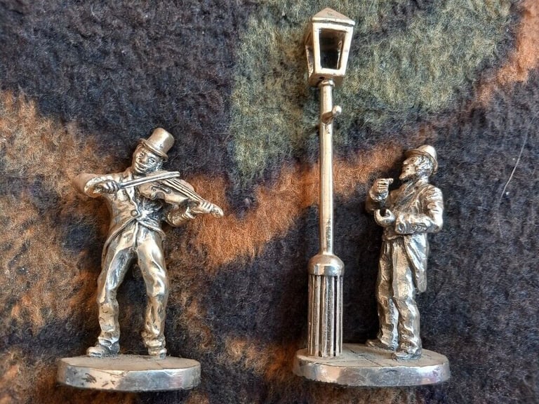 OFFERS - 13 SILVER PLATE ON PEWTER VICTORIAN FIGURINES.