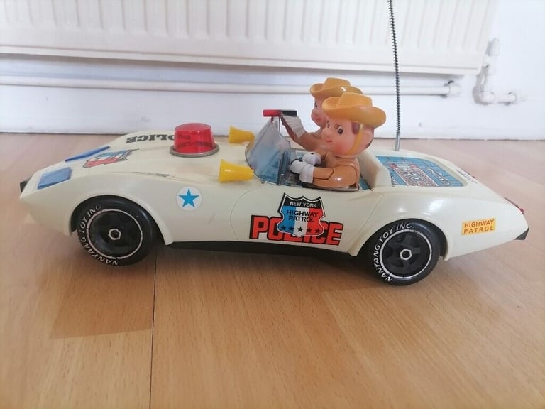  Vintage Pre 80's NANYANG Toy: CHEVY CORVETTE NYC Highway Patrol Police Battery Op Car. Working! 