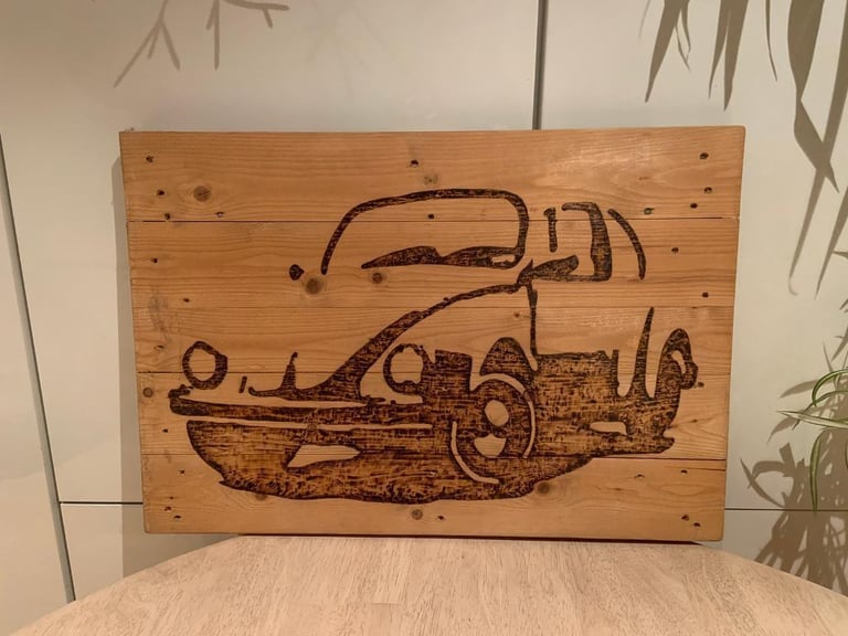 image for Handmade VW Beetle pyrography art - pallet wood 