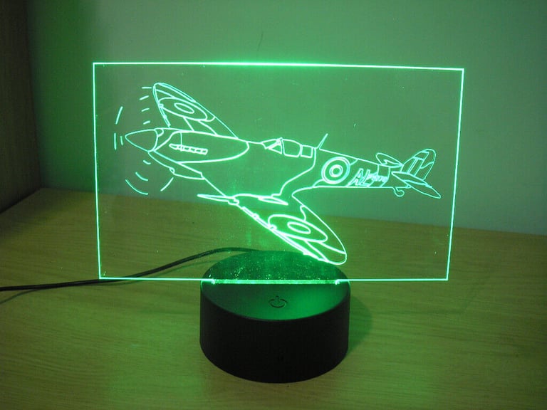 Personalised RAF Spitfire LED Illuminated Etching Display Light Colour Changing