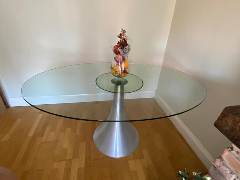 Paloma oval large dining table glass vase stand legs silver chrome