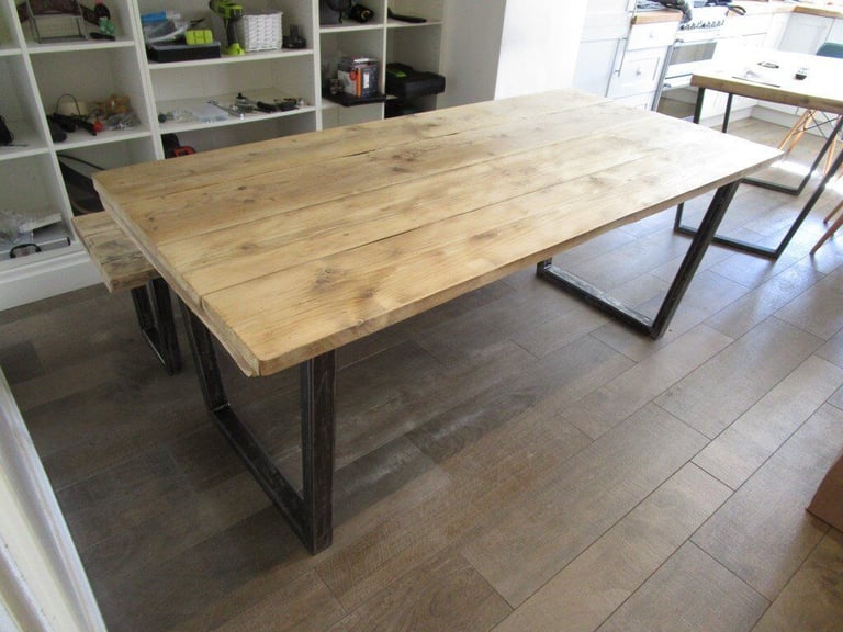 Vintage style Industrial Reclaimed wood Dining/Kitchen Table with Bench, tables,dining table,wood