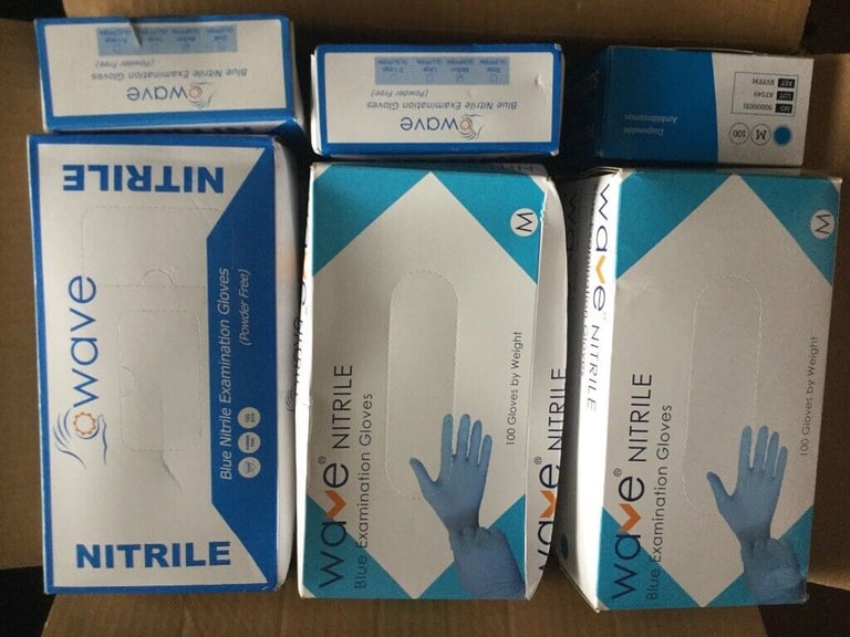 Nitrile Examination Gloves (Latex Free). 12boxesX100 Pcs - Blue/White
