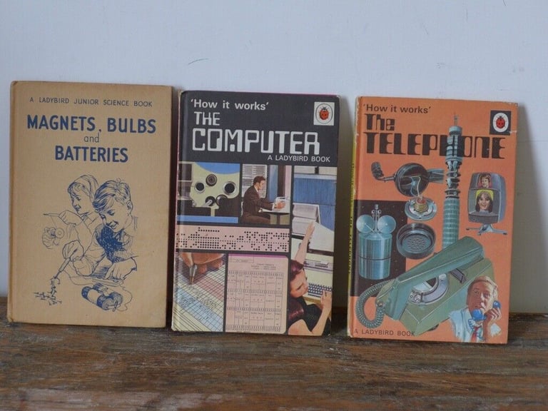 Three Vintage 1st edition LADYBIRD Books: MAGNETS, BULBS and BATTERIES; THE COMPUTER; THE TELEPHONE