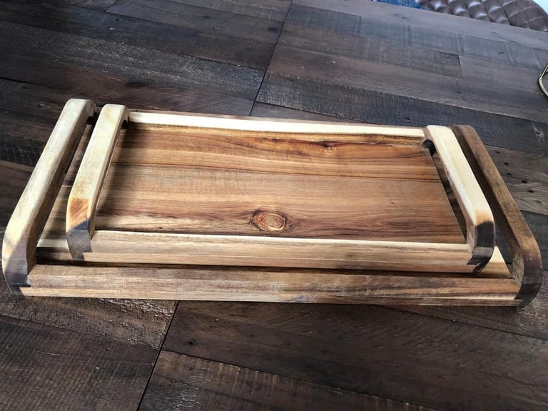 New- Set of 2 Zara home wooden trays with handles 