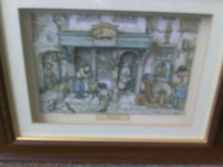 2 FRAMED  ANTON PIECK   3D TYPE / PRINTS  OLD  PUB + PHARMACY