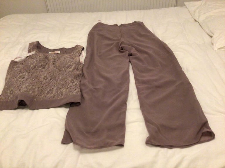 image for Two piece chiffon lace top plain trousers £35