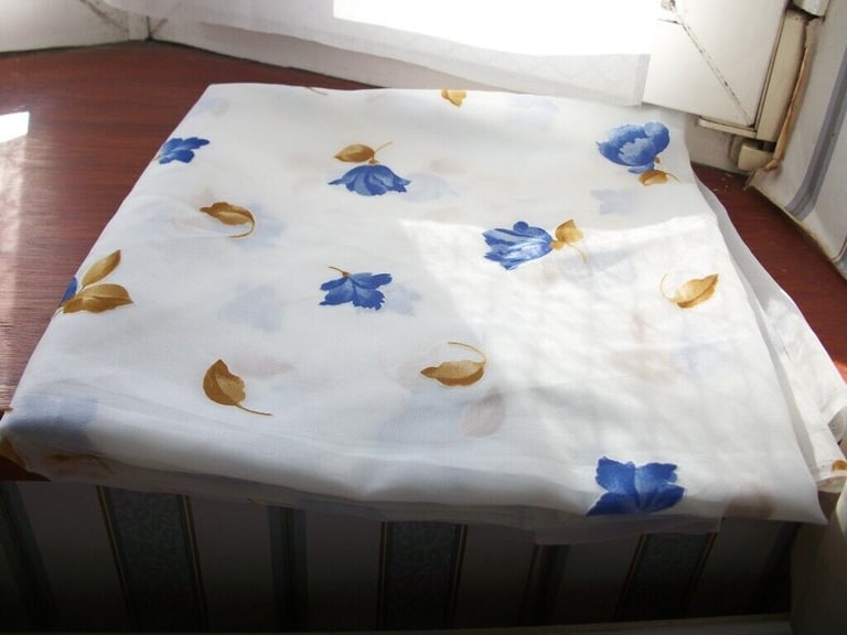 image for WHITE CHIFFON FABRIC WITH PAINTED FLOWERS