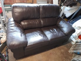 Pair of 2 seater faux brown leather sofas