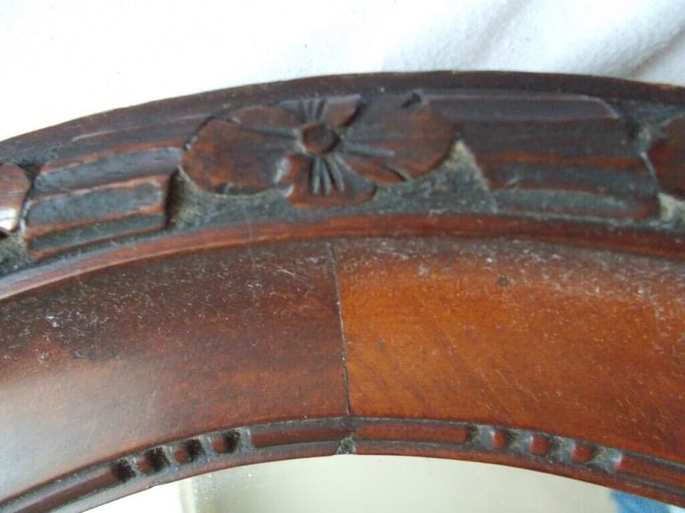 Large old Oval oak bevelled mirror 1010mm wide x 660 high (F)