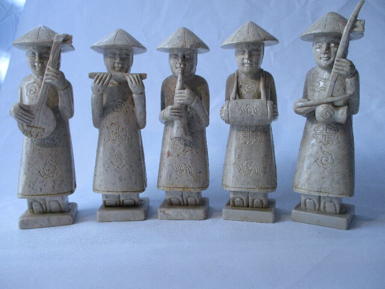 image for 5 x Vintage Carved Chinese Soapstone Figures of Musicians. 15.5cm tall approx.