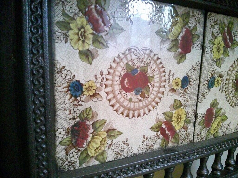 small tiled fire insert antique