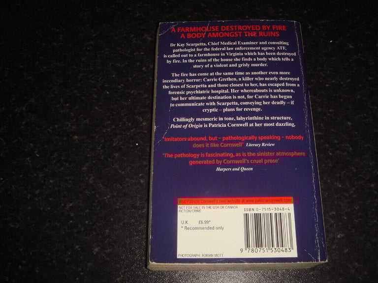 Patricia Cornwell - POINT OF ORIGIN - used paperback book, post or collection