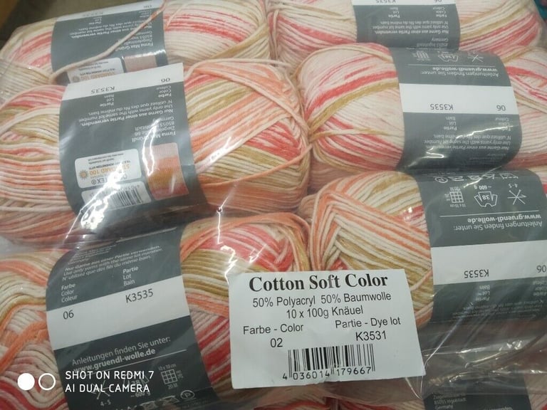 GRUNDL COTTON SOFT COLOR DOUBLE KNITTING 50% COTTON MIX 5X100G RANDOM PRINT NEW