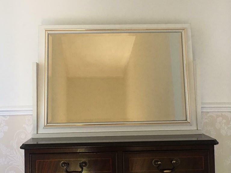 image for White Dressing Table Mirror, bevelled edge glass