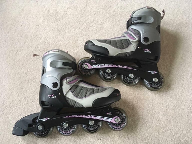 image for Xcess MX S1000 adjustable inline skates/rollerblades & SFR knee, elbow and wrist protectors.