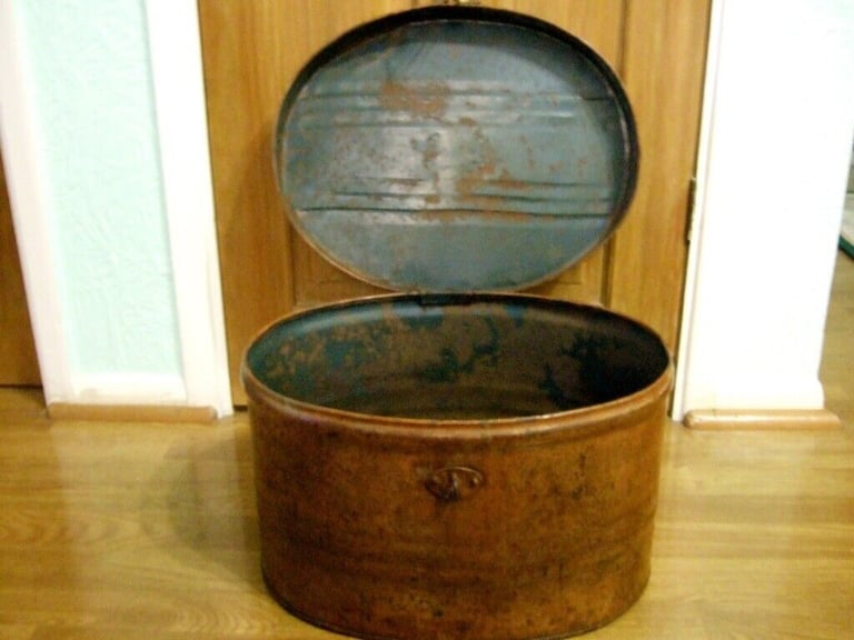 Top and Bowler Hats Vintage with vintage tin hat box (grouped)