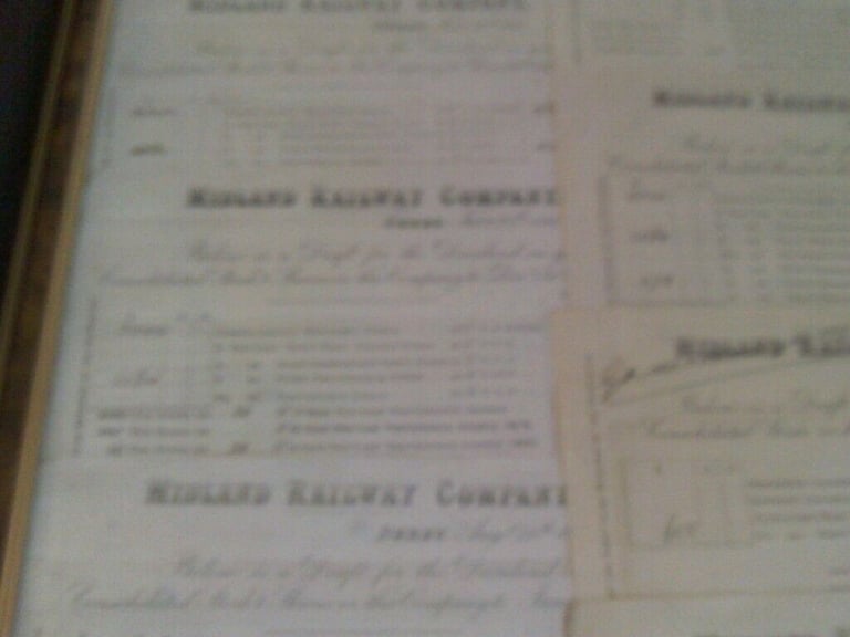 8 MIDLAND RAILWAY DIVIDENDS LETTERS  DERBY    FRAMED 