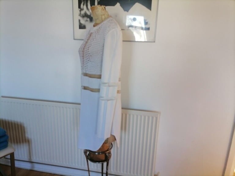 ALEXANDER WANG Limited Edition H&M Perforated / Mesh Mini Dress. Long Sleeve. White. Size : S 