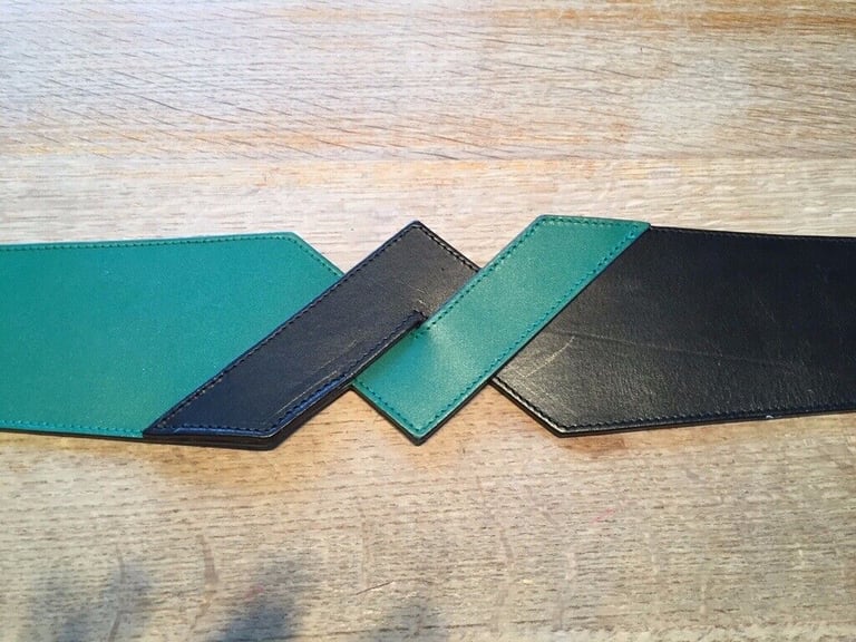 image for Green & black leather belt, size 30cm/75