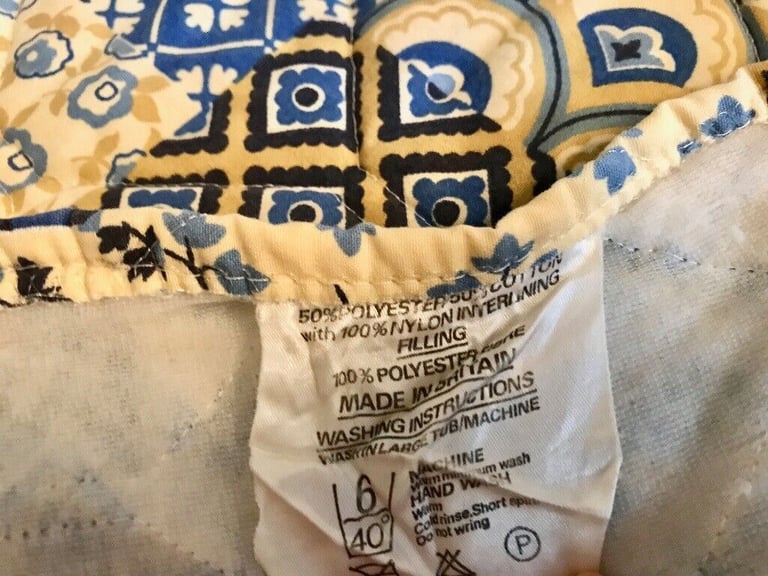 Vintage Retro 60's Blue Patchwork Flower Power Double Bedspread Valance Coverlet